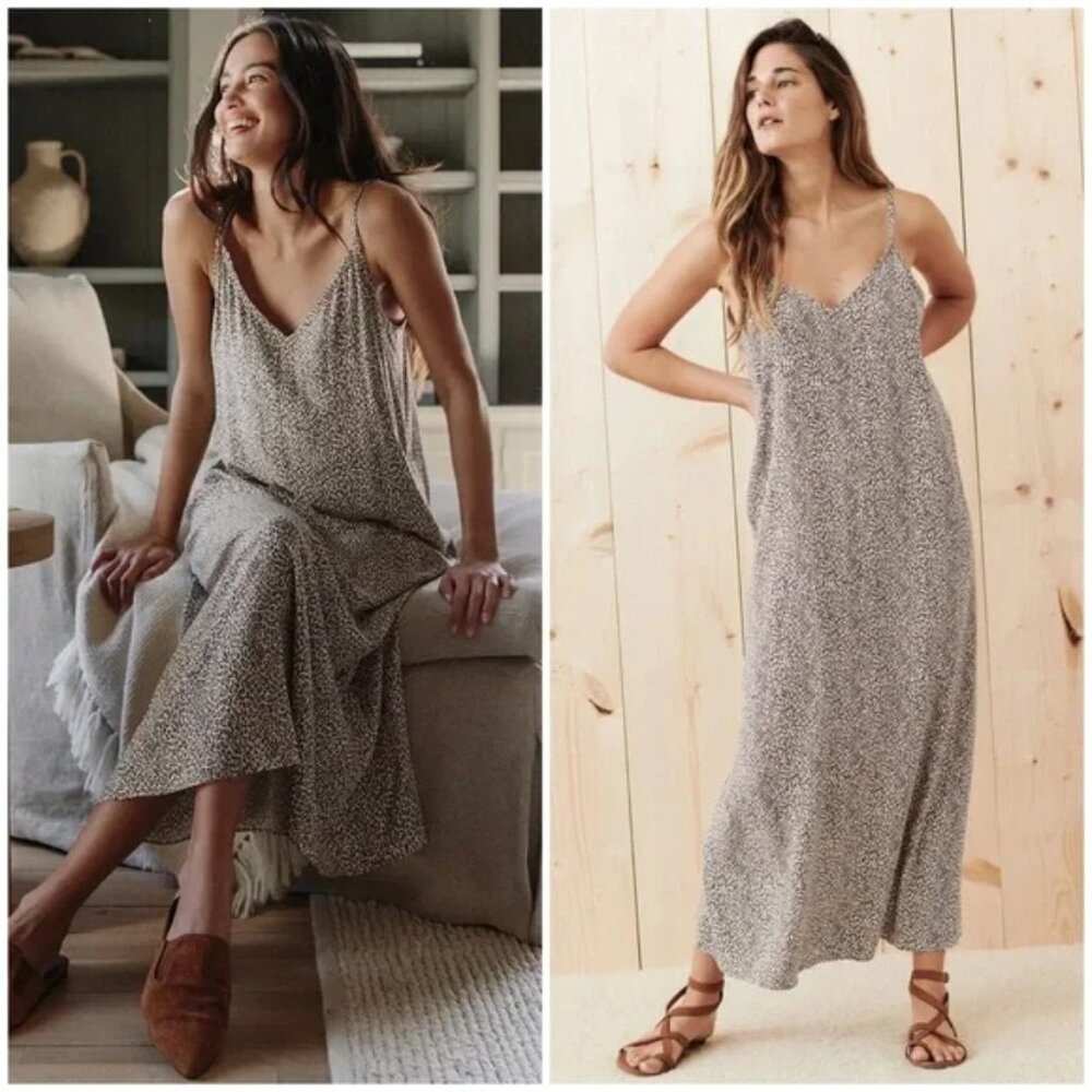 Jenni Kayne Cream and Black Dotted Maxi Slip Dress